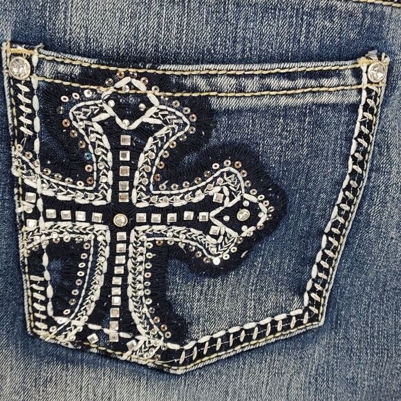 Revolt blue jeans, size 12, bling..Light distressed. Y2K Enbrodery. - Picture 9 of 11